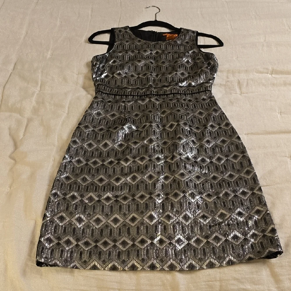Tory Burch Metallic Silver and Black Mini Dress EUC